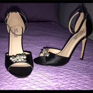 Satin black 3” heels (open toe)